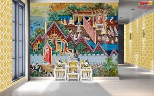 ตกแต่งห้องพระจิตรกรรมฝาผนังไทยพุทธประวัติ