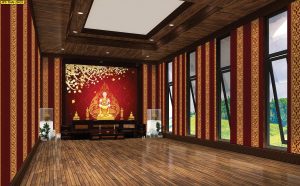 ตกแต่งห้องพระพื้นหลังสีแดง