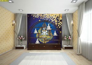ตกแต่งห้องพระพื้นหลังสีน้ำเงิน