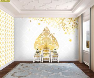 ตกแต่งห้องพระใบโพธิ์ลายกนกเทพพนมสีขาว