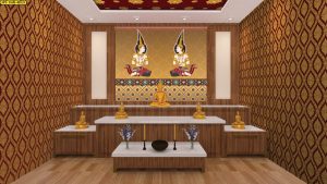 ตกแต่งห้องพระลายเทพพนมคู่พื้นหลังสีทอง