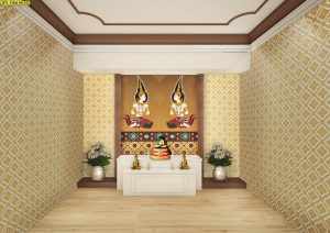 ตกแต่งห้องพระลายเทพพนมคู่ลายพุ่มข้าวบิณฑ์