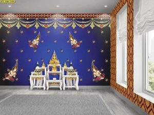 ตกแต่งห้องพระลายเทพพนมเล็กใหญ่ลายพุ่มข้าวบิณฑ์