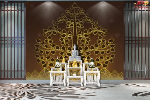 ตกแต่งห้องพระแคนวาสลายต้นโพธิ์พื้นสีน้ำตาล