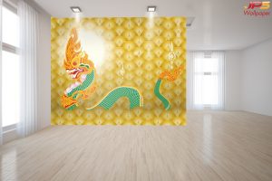 ตกแต่งห้องพระพญานาคไทยพื้นหลังสีทอง