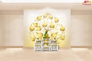 ตกแต่งห้องพระต้นโพธิ์ทองพื้นหลัง2โทนสี ขาวทอง