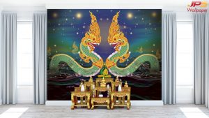 ตกแต่งห้องพระพญานาคไทยคู่พื้นหลัง3D