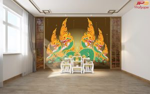 ตกแต่งห้องพระพญานาคไทยพื้นหลังสีน้ำตาล