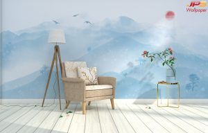 ตกแต่งวอลเปเปอร์ภูเขาในหน้าหนาว เมฆหมอกจางๆ