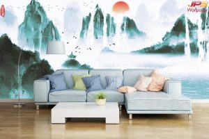 ตกแต่งวิวภูเขาสูงเสียดฟ้า แม่น้ำกว้างใหญ่ เสริมฮวงจุ้ย