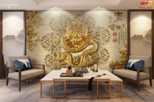 ตกแต่งวอลเปเปอร์แกะสลักรูปมังกรทอง เสริมโชคลาภวาสนา