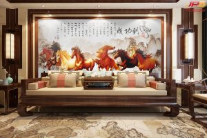 ตกแต่งวอลเปเปอร์ม้า8ตัว ทิวทัศน์เทือกเขาแบบจีนโบราณ