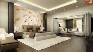 ตกแต่งวอลเปเปอร์ประติมากรรมปลาคาร์ฟบนผนังสีขาว