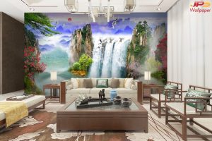 ตกแต่งวอลเปเปอร์ภาพน้ำตก ทิวทัศน์งดงาม กระตุ้นโชคลาภให้เข้าบ้าน