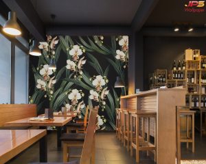 ตกแต่งห้องวอลเปเปอร์ติดผนังร้านอาหาร ลายดอกไม้ขาว-8-EX