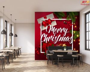 ตกแต่งห้องวอลเปเปอร์ MERRY CHRISTMAS วันคริสต์มาสสีแดง