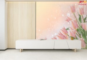 ตกแต่งห้องวอลเปเปอร์สั่งพิมพ์ติดห้องนั่งเล่น ลายดอกไม้สีชมพู