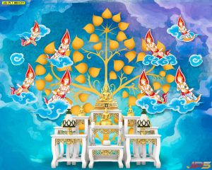 ตกแต่งวอลเปเปอร์พรีเมี่ยมลายไทยเทพพนมพื้นหลังน้ำเงินม่วง