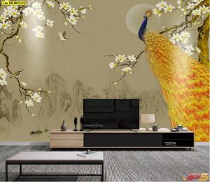 ตกแต่งห้องพระวอลเปเปอร์แบบสั่งพิมพ์ ลายนกยูง PM-002-EX3