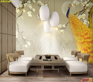 ตกแต่งห้องวอลเปเปอร์แบบสั่งพิมพ์ ลายนกยูง002-EX6