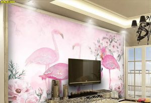 ตกแต่งห้องวอลเปเปอร์ลายฟลามิงโก้สีชมพู-EX3