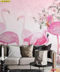 ตกแต่งห้องวอลเปเปอร์กราฟิก ลายนกฟลามิงโก้สีชมพู-EX4