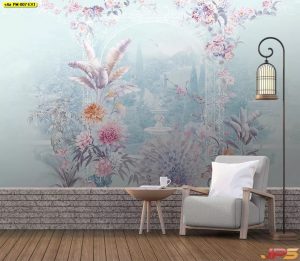 ตกแต่งห้องวอลเปเปอร์ตกแต่งห้อง ลายสวนดอกไม้สีพาสเทล-EX1