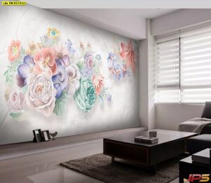 ตกแต่งห้องวอลเปเปอร์สั่งพิมพ์ ลายภาพวาดดอกไม้หลายสี3มิติ-EX2